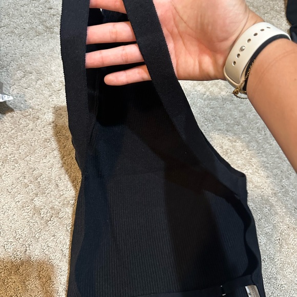 One-Shoulder Black Ribbed Knit Top - Picture 3 of 3